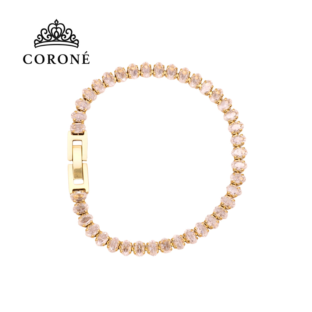 Oval CZ Tennis Bracelet 18K Gold Plated for Women Gold Plated Stainless Steel Hypoallergenic Tarnish-Free Waterproof