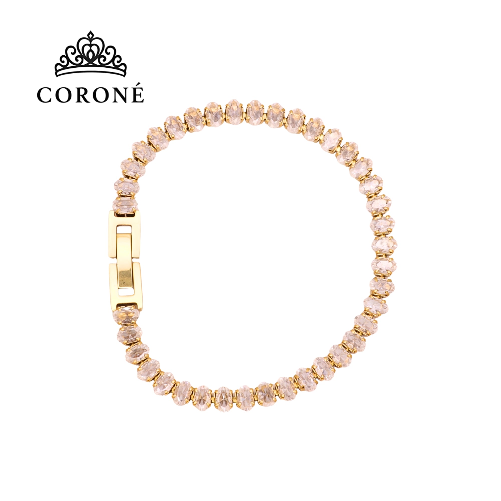 Oval CZ Tennis Bracelet 18K Gold Plated for Women Gold Plated Stainless Steel Hypoallergenic Tarnish-Free Waterproof
