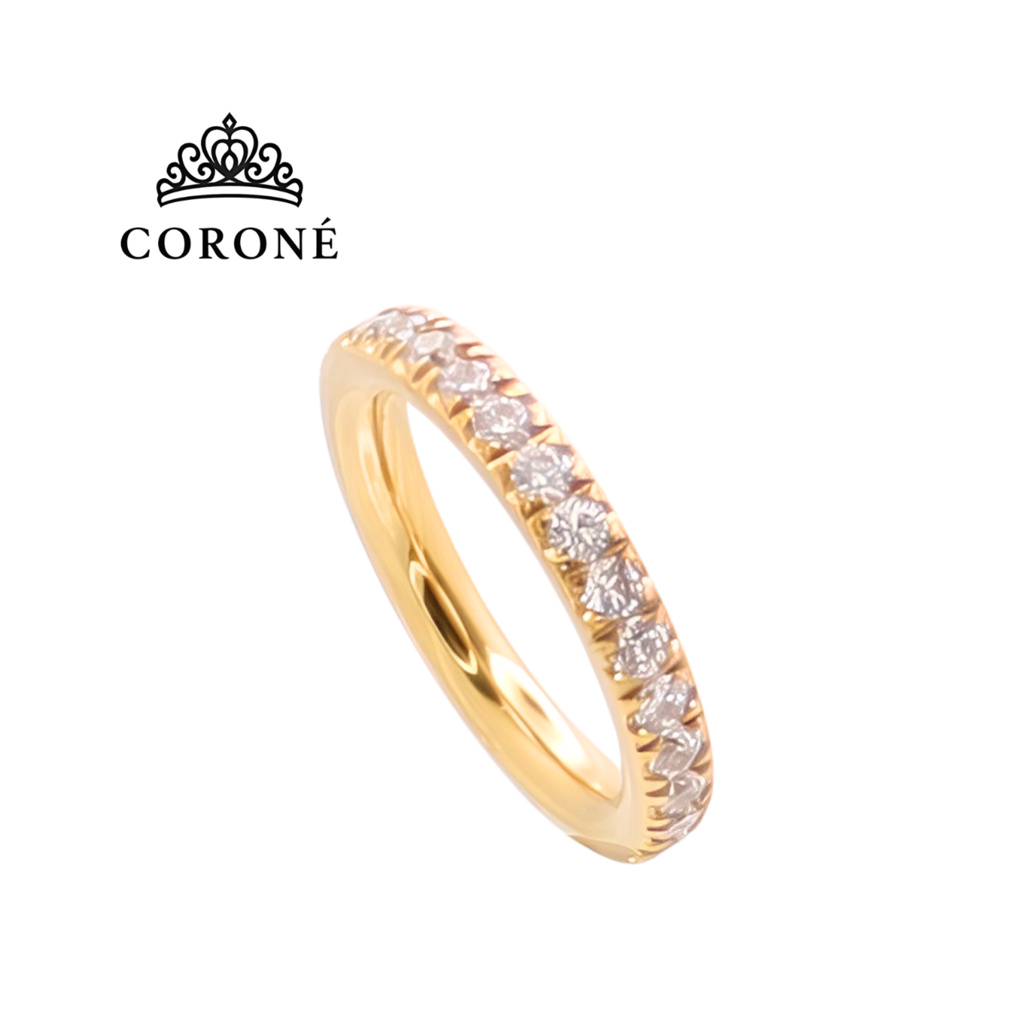 Full Circle Zircon Polished Ring 18K Gold Plated for Women Stainless Steel Hypoallergenic Tarnish-Free Waterproof