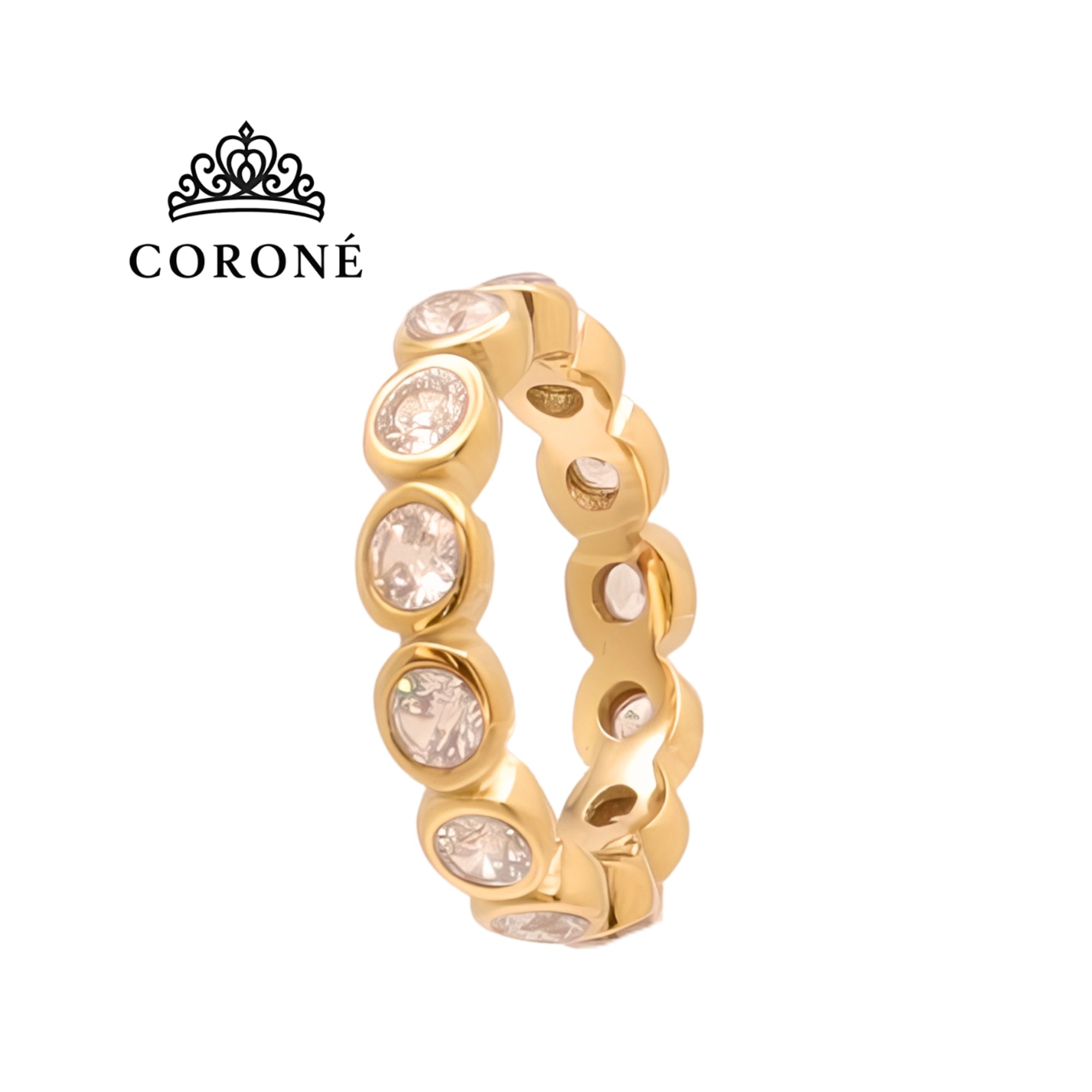 Round Bezel CZ Stackable Ring 18K Gold Plated for Women Stainless Steel Hypoallergenic Tarnish-Free Waterproof