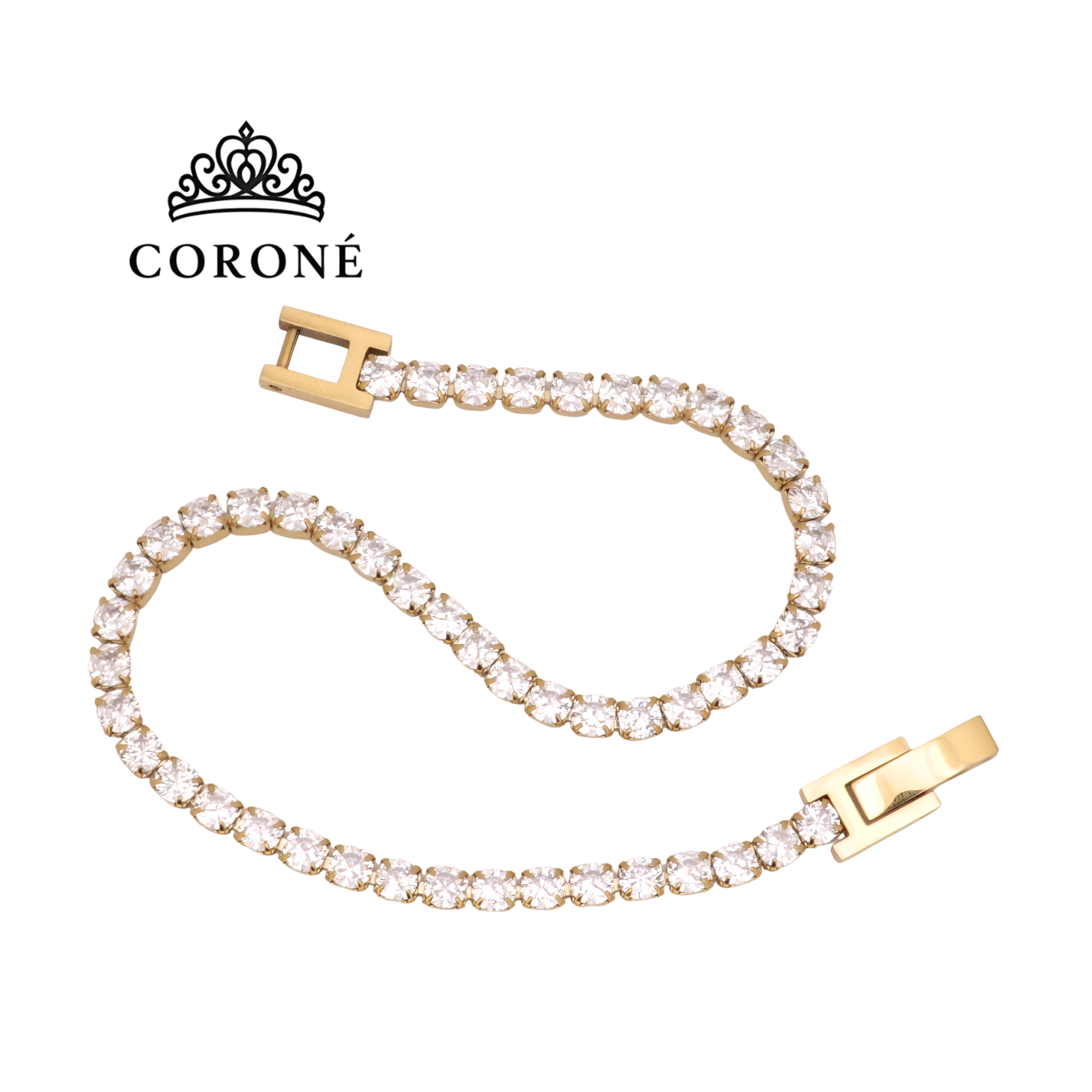 Round CZ Tennis Bracelet 18K Gold Plated for Women Gold Plated Stainless Steel Hypoallergenic Tarnish-Free Waterproof