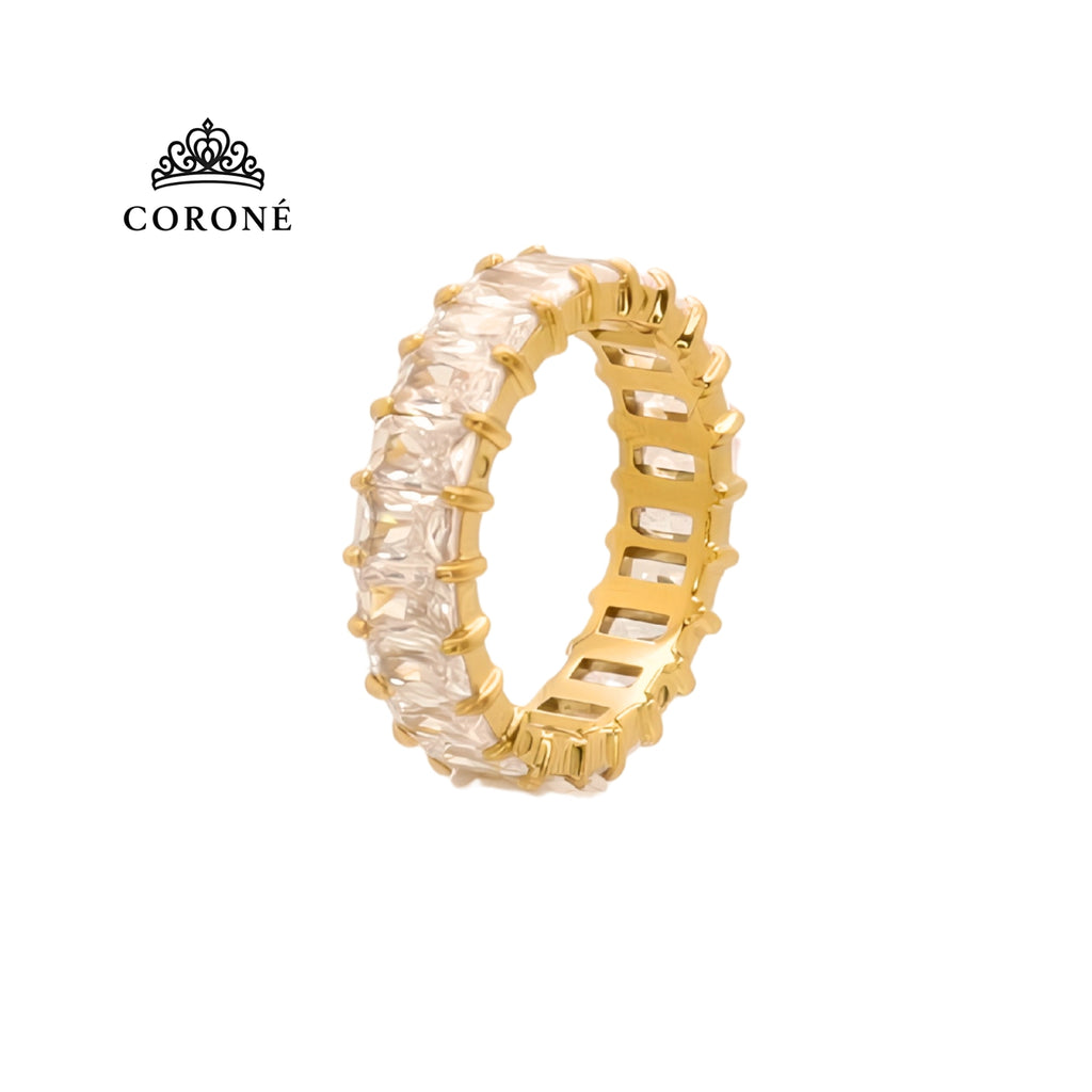 Radiant CZ Eternity Ring 18K Gold Plated for Women Stainless Steel Hypoallergenic Tarnish-Free Waterproof