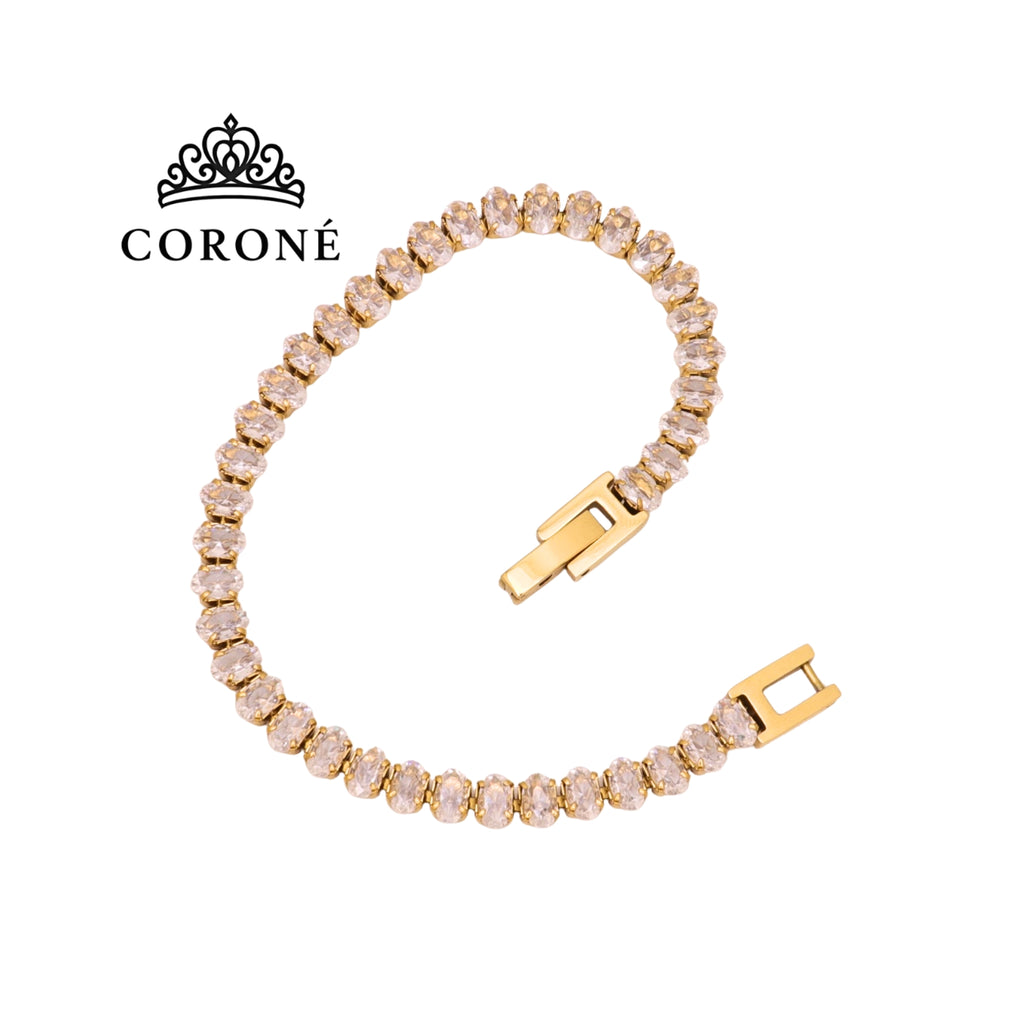 Oval CZ Tennis Bracelet 18K Gold Plated for Women Gold Plated Stainless Steel Hypoallergenic Tarnish-Free Waterproof