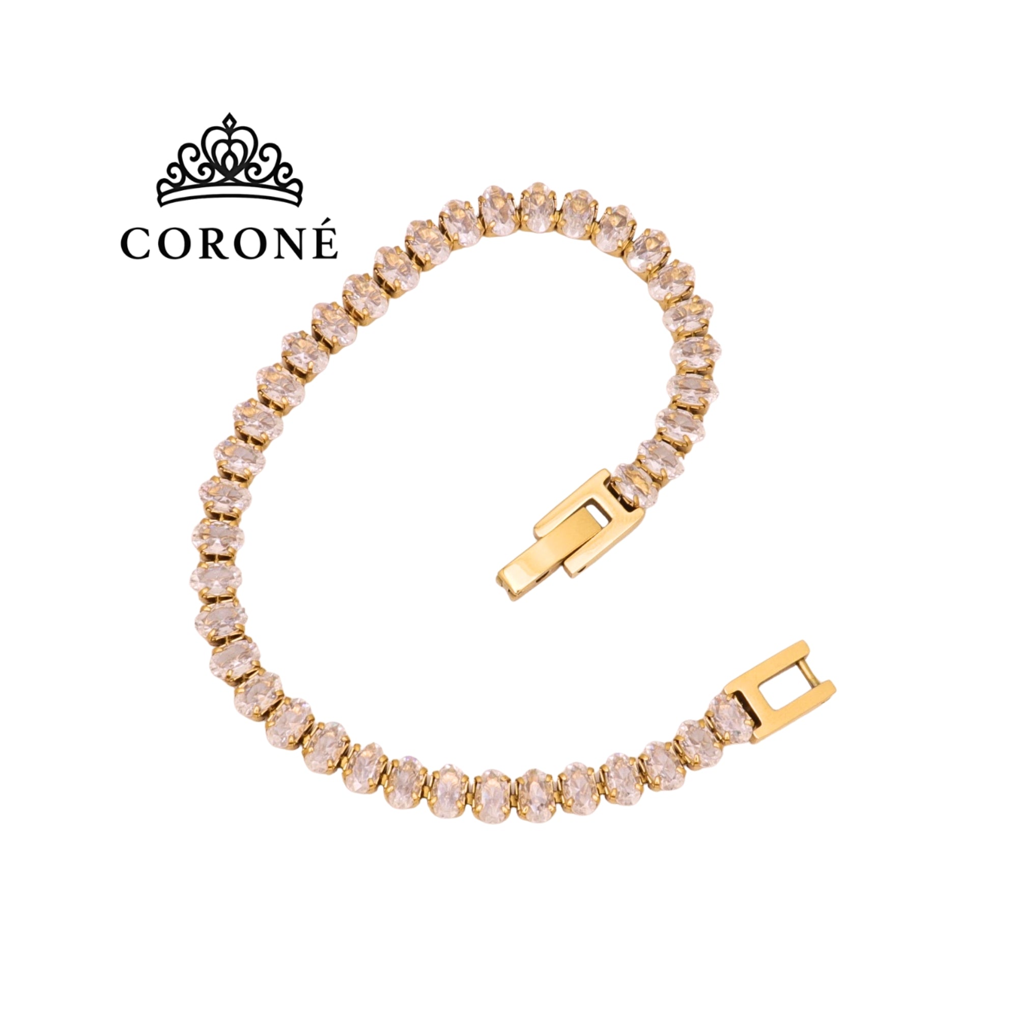 Oval CZ Tennis Bracelet 18K Gold Plated for Women Gold Plated Stainless Steel Hypoallergenic Tarnish-Free Waterproof