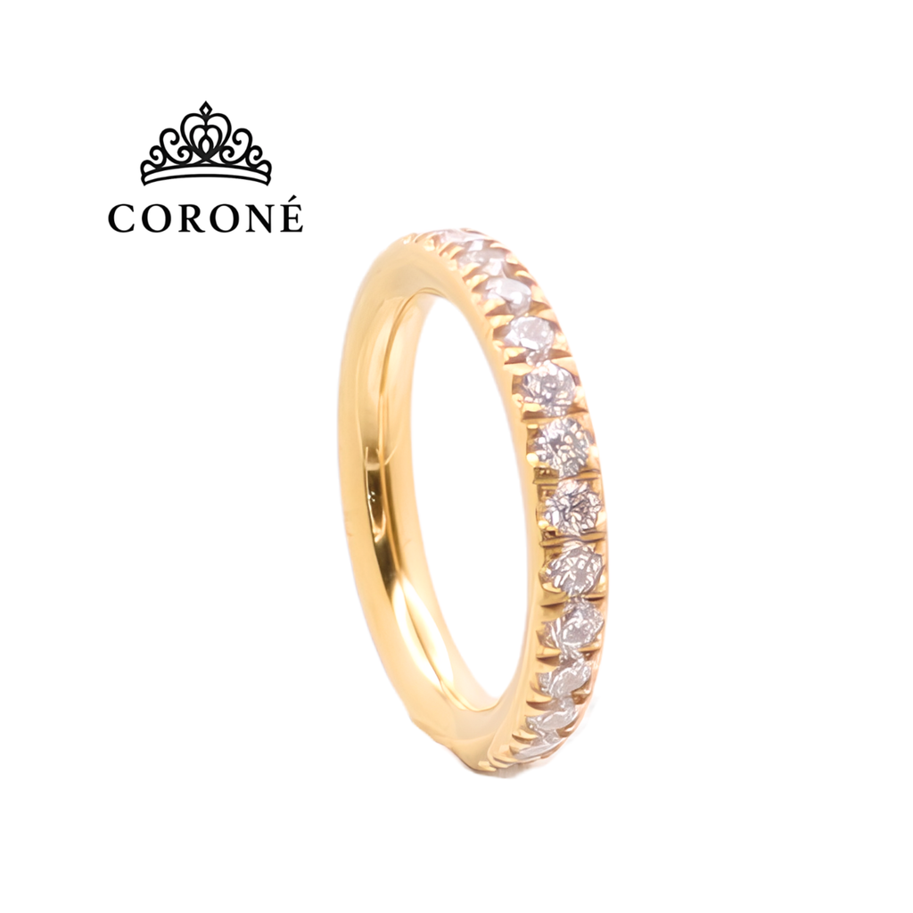 Full Circle Zircon Polished Ring 18K Gold Plated for Women Stainless Steel Hypoallergenic Tarnish-Free Waterproof