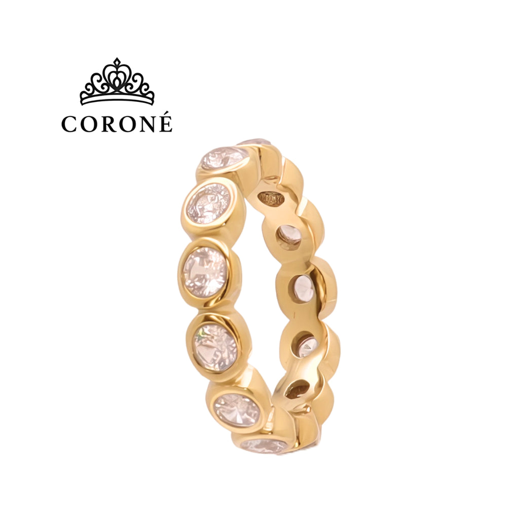 Round Bezel CZ Stackable Ring 18K Gold Plated for Women Stainless Steel Hypoallergenic Tarnish-Free Waterproof