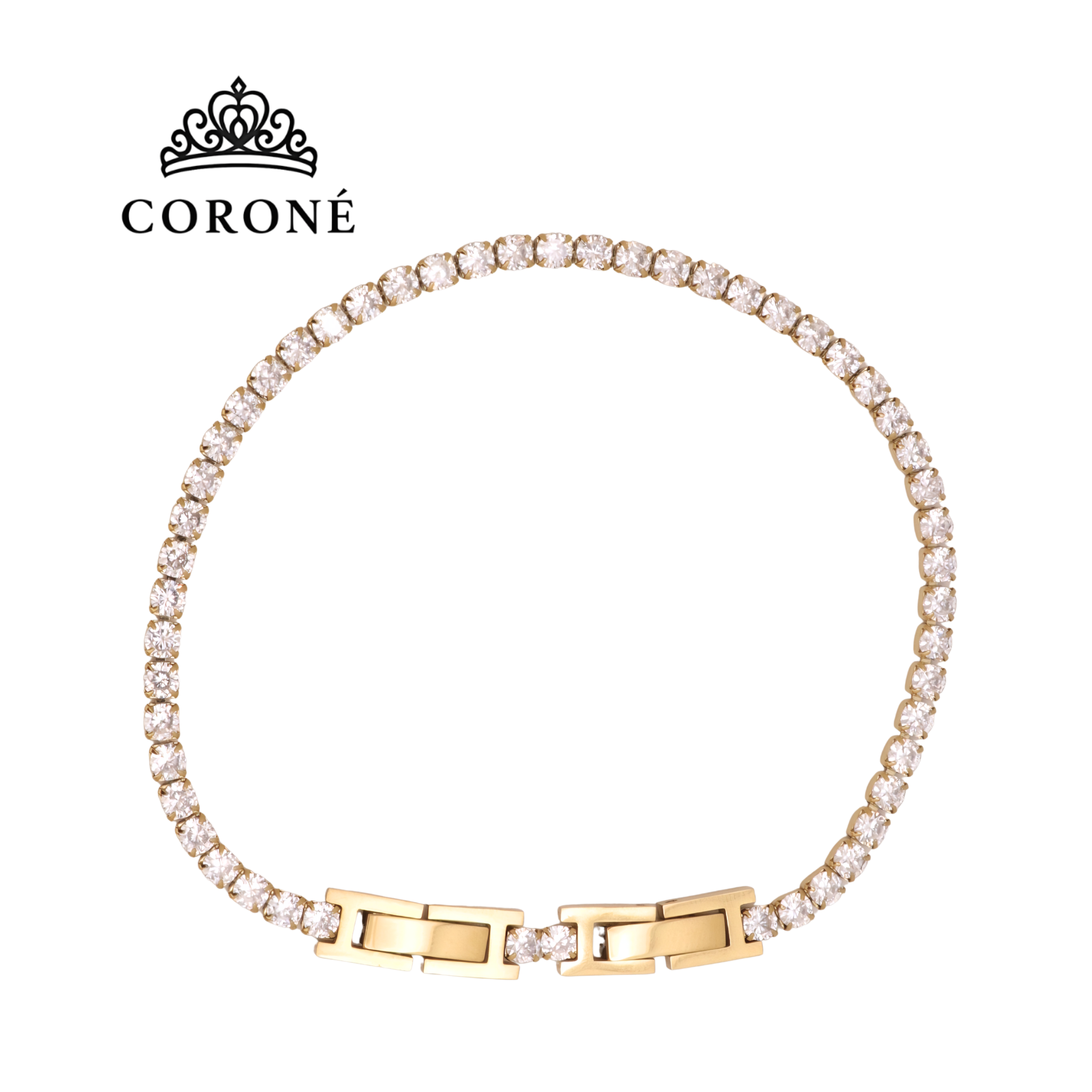 Round CZ Tennis Bracelet 18K Gold Plated for Women Gold Plated Stainless Steel Hypoallergenic Tarnish-Free Waterproof