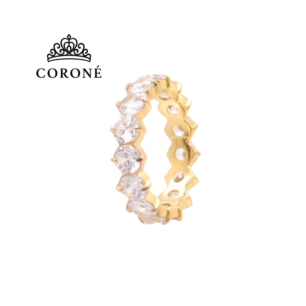 Round CZ Eternity Ring 18K Gold Plated for Women Stainless Steel Hypoallergenic Tarnish-Free Waterproof
