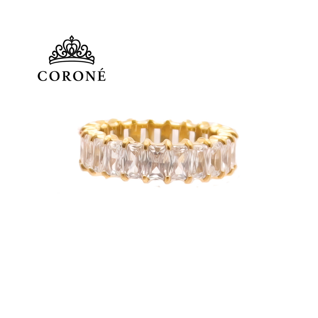 Radiant CZ Eternity Ring 18K Gold Plated for Women Stainless Steel Hypoallergenic Tarnish-Free Waterproof