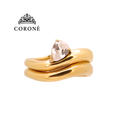 Classic Ring Set of Two Teardrop CZ and Polished Band 18K Gold Plated for Women Stainless Steel Hypoallergenic Tarnish-Free Waterproof
