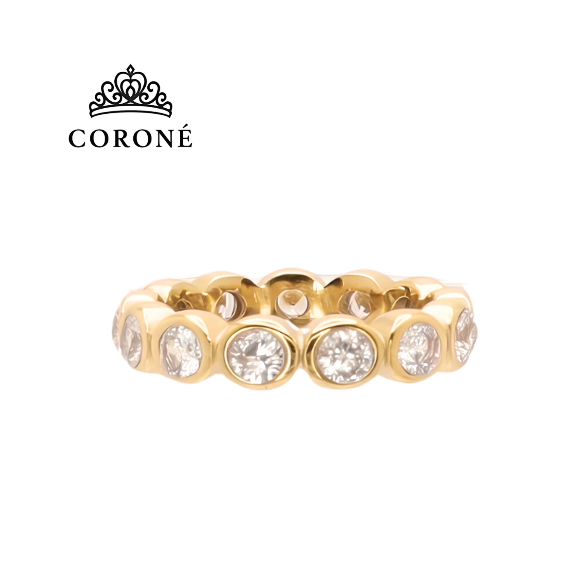 Round Bezel CZ Stackable Ring 18K Gold Plated for Women Stainless Steel Hypoallergenic Tarnish-Free Waterproof