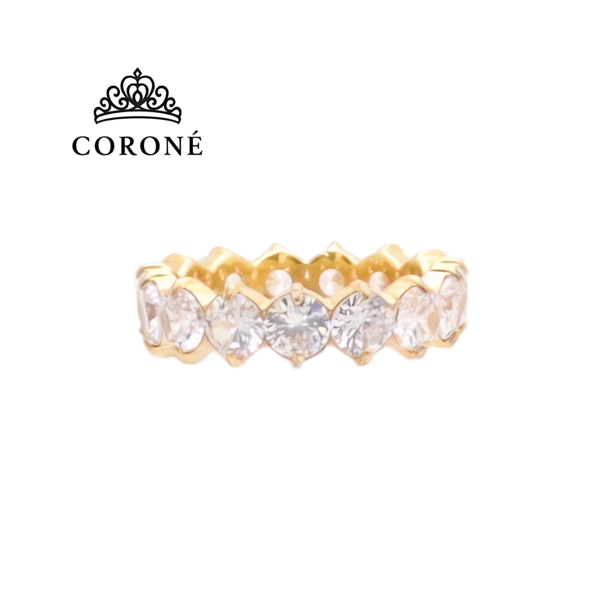 Round CZ Eternity Ring 18K Gold Plated for Women Stainless Steel Hypoallergenic Tarnish-Free Waterproof