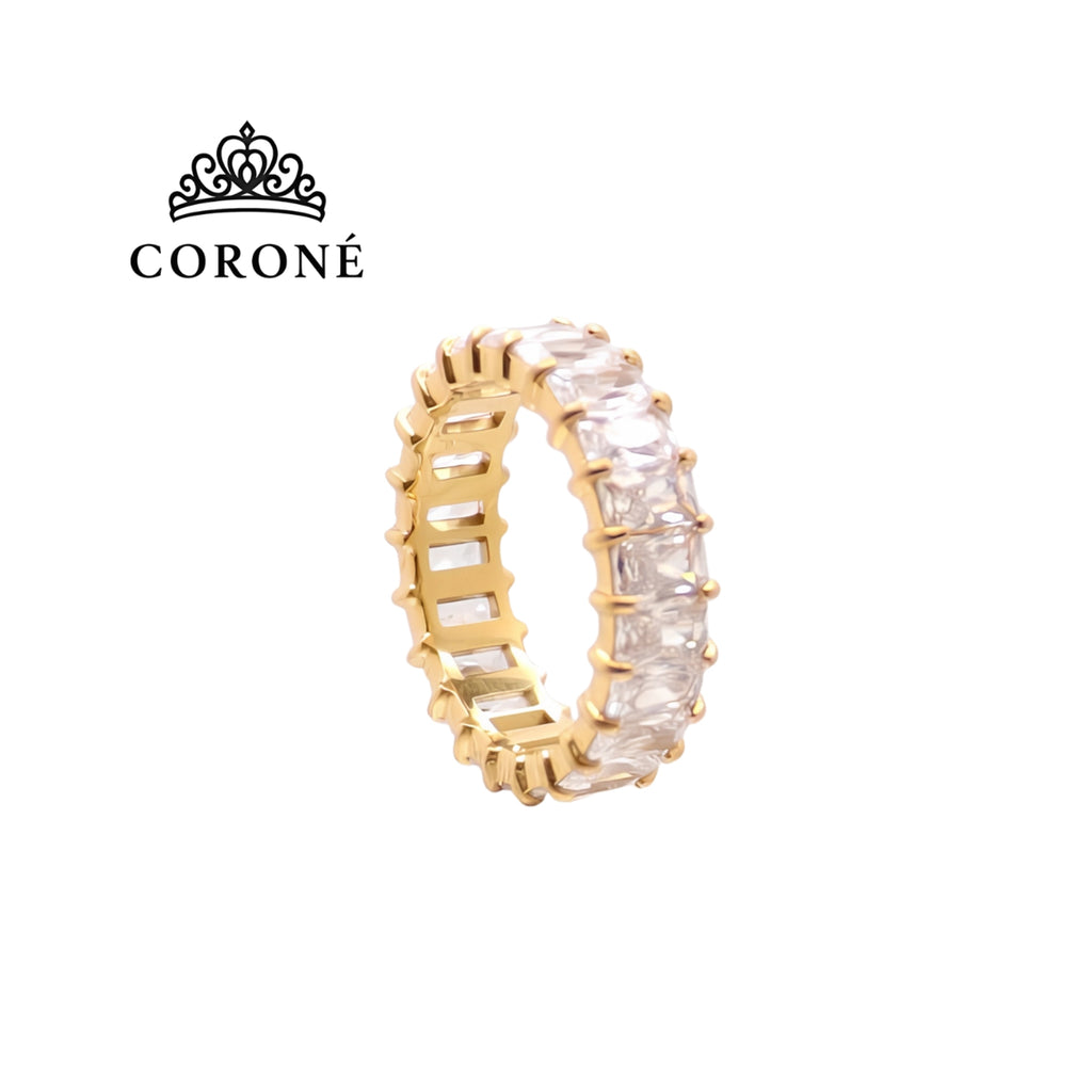 Radiant CZ Eternity Ring 18K Gold Plated for Women Stainless Steel Hypoallergenic Tarnish-Free Waterproof