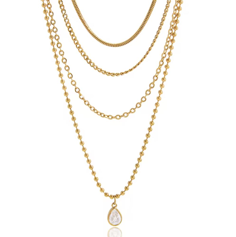 CORONÉ 4-Layer Minimalist Necklace 18K Gold Plated for Women Stainless Steel Hypoallergenic Tarnish-Free Waterproof - CORONÉ