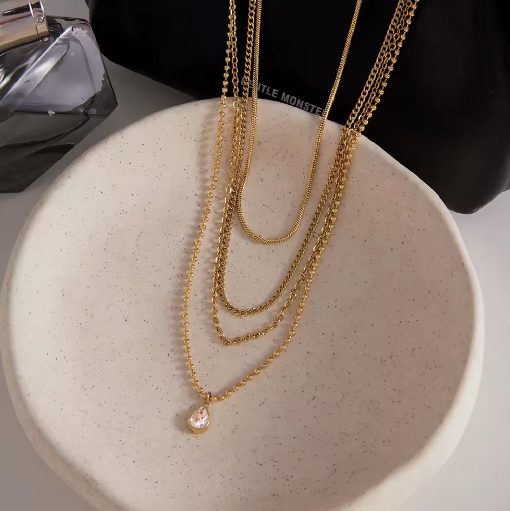 CORONÉ 4-Layer Minimalist Necklace 18K Gold Plated for Women Stainless Steel Hypoallergenic Tarnish-Free Waterproof - Photo 2 - CORONÉ