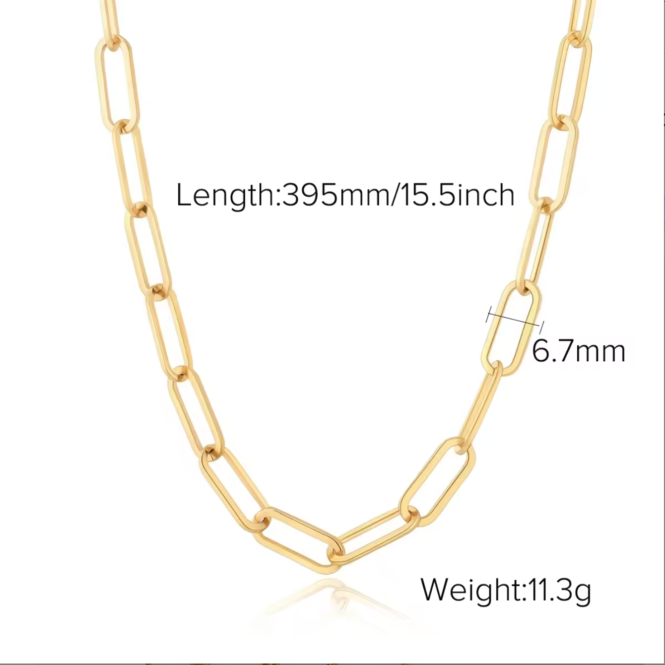 Paper Clip Chain Necklace 18K Gold Plated for Women Stainless Steel Hypoallergenic Tarnish-Free Waterproof