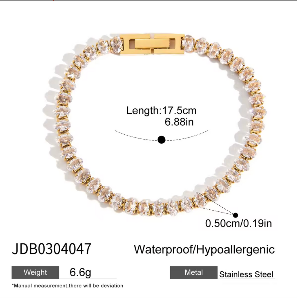 Oval CZ Tennis Bracelet 18K Gold Plated for Women Gold Plated Stainless Steel Hypoallergenic Tarnish-Free Waterproof
