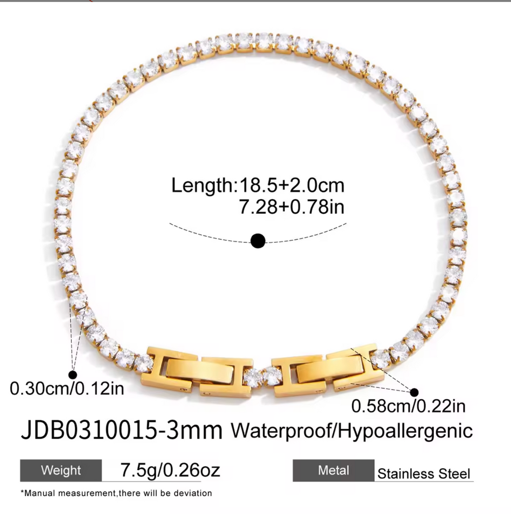 Round CZ Tennis Bracelet 18K Gold Plated for Women Gold Plated Stainless Steel Hypoallergenic Tarnish-Free Waterproof