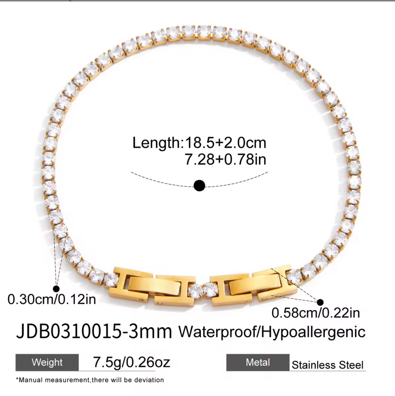 Round CZ Tennis Bracelet 18K Gold Plated for Women Gold Plated Stainless Steel Hypoallergenic Tarnish-Free Waterproof