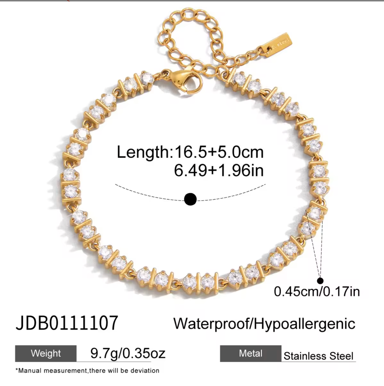 Irregular Round CZ Tennis Bracelet 18K Gold Plated for Women Gold Plated Stainless Steel Hypoallergenic Tarnish-Free Waterproof