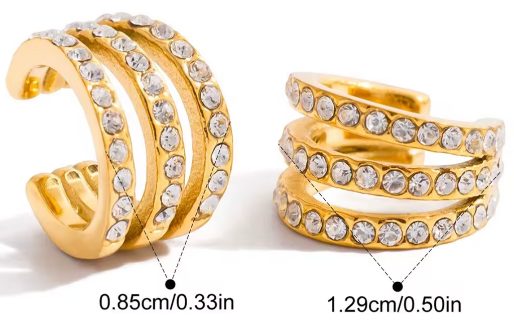 Triple Layer White Round Zircon Ear Cuff Set 18K Gold Plated for Women No Piercing Required Hypoallergenic Tarnish-Free Waterproof