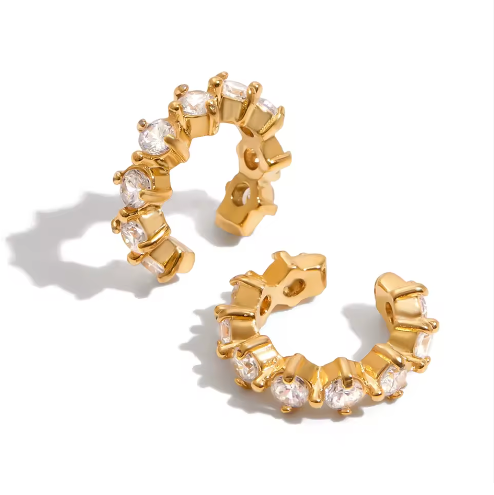 Round Zircon Ear Cuff 18K Gold Plated for Women No Piercing Required Hypoallergenic Tarnish-Free Waterproof