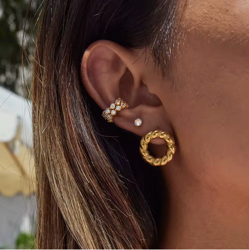 Round Zircon Ear Cuff 18K Gold Plated for Women No Piercing Required Hypoallergenic Tarnish-Free Waterproof