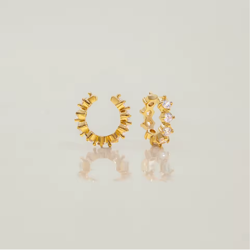 Round Zircon Ear Cuff 18K Gold Plated for Women No Piercing Required Hypoallergenic Tarnish-Free Waterproof