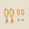 Hoop Earrings Set Three Pairs Classic Style 18K Gold Plated for Women Hypoallergenic Tarnish-Free Waterproof