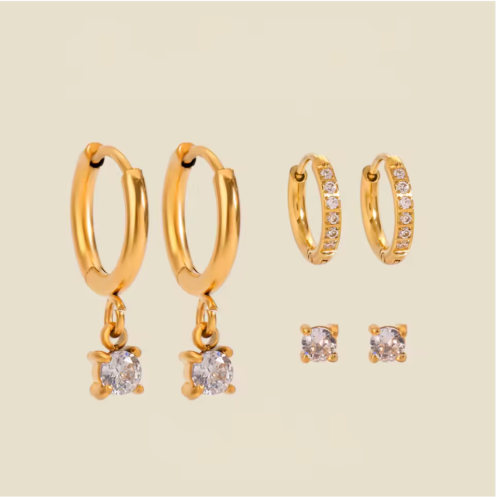 Hoop Earrings Set Three Pairs Classic Style 18K Gold Plated for Women Hypoallergenic Tarnish-Free Waterproof