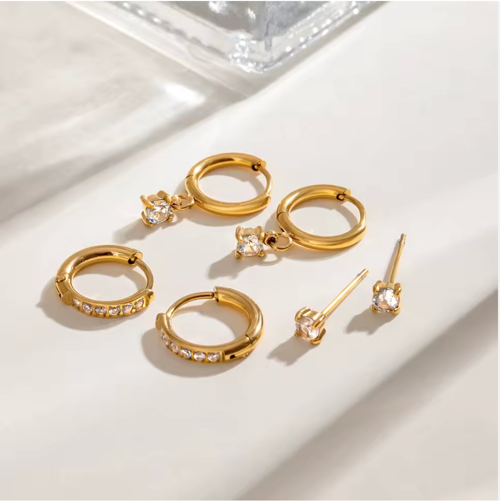 Hoop Earrings Set Three Pairs Classic Style 18K Gold Plated for Women Hypoallergenic Tarnish-Free Waterproof