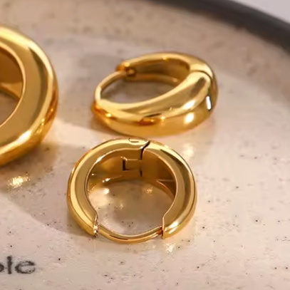 Small Chunky Huggie Hoop Earrings 18K Gold Plated for Women Hypoallergenic Tarnish-Free Waterproof