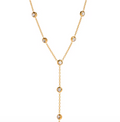 Round CZ Bezel Y Chain Necklace 18K Gold Plated for Women Stainless Steel Hypoallergenic Tarnish-Free Waterproof