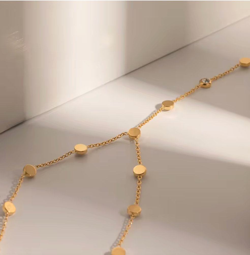 Round CZ Bezel Y Chain Necklace 18K Gold Plated for Women Stainless Steel Hypoallergenic Tarnish-Free Waterproof
