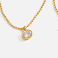 Oval Bezel Ball Chain Necklace 18K Gold Plated for Women Stainless Steel Hypoallergenic Tarnish-Free Waterproof