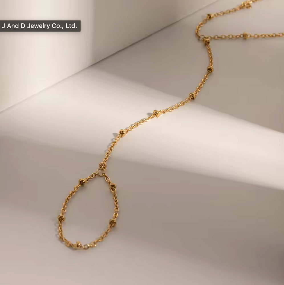 Beaded Hand Chain 18K Gold Plated for Women Stainless Steel Hypoallergenic Tarnish-Free Waterproof