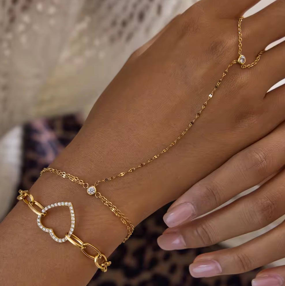 Classic CZ Hand Chain 18K Gold Plated for Women Stainless Steel Hypoallergenic Tarnish-Free Waterproof