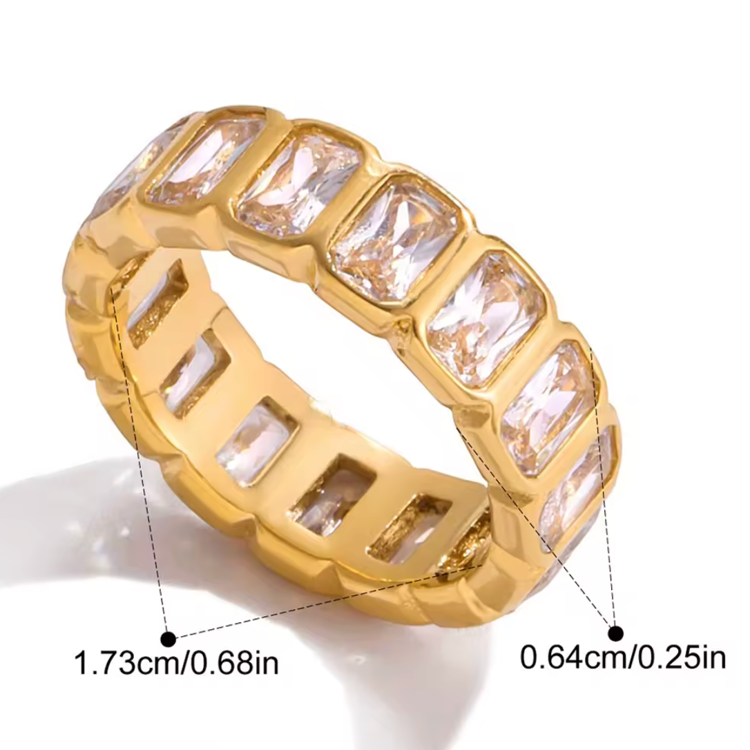 Rectangle Bezel CZ Stackable Ring 18K Gold Plated for Women Stainless Steel Hypoallergenic Tarnish-Free Waterproof