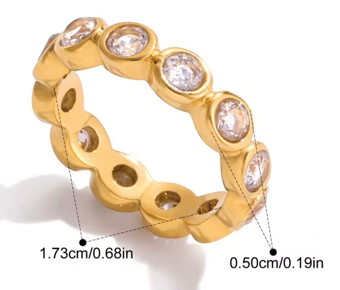 Round Bezel CZ Stackable Ring 18K Gold Plated for Women Stainless Steel Hypoallergenic Tarnish-Free Waterproof