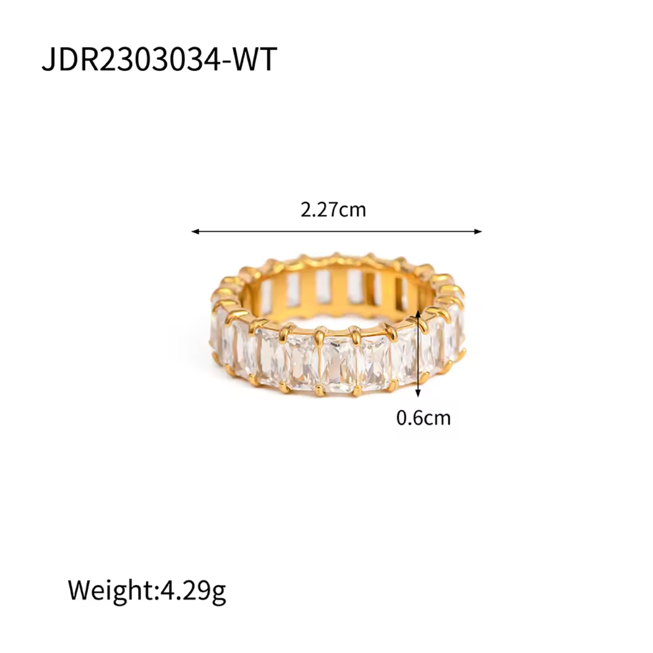 Radiant CZ Eternity Ring 18K Gold Plated for Women Stainless Steel Hypoallergenic Tarnish-Free Waterproof