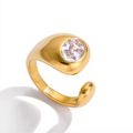 White Rhinestone Open Ring 18K Gold Plated for Women Stainless Steel Hypoallergenic Tarnish-Free Waterproof