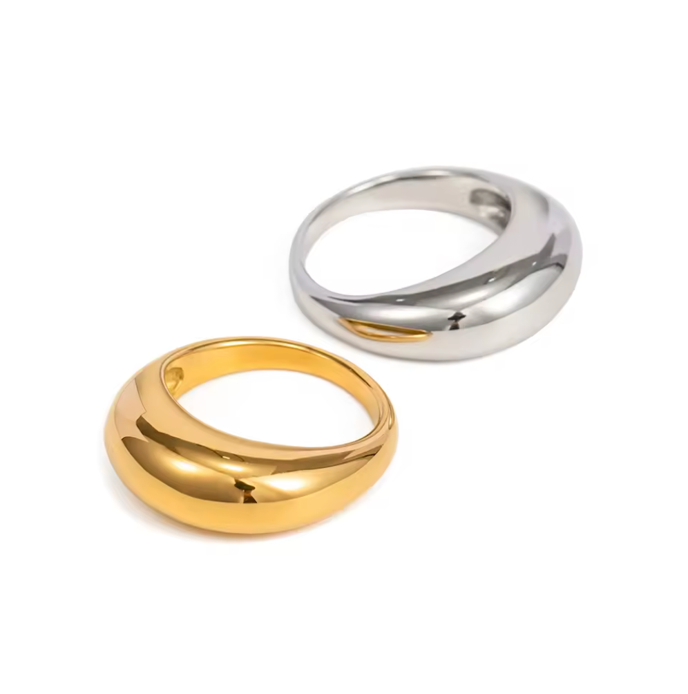 High Polished Round Chunky Ring 18K Gold Plated for Women Stainless Steel Hypoallergenic Tarnish-Free Waterproof