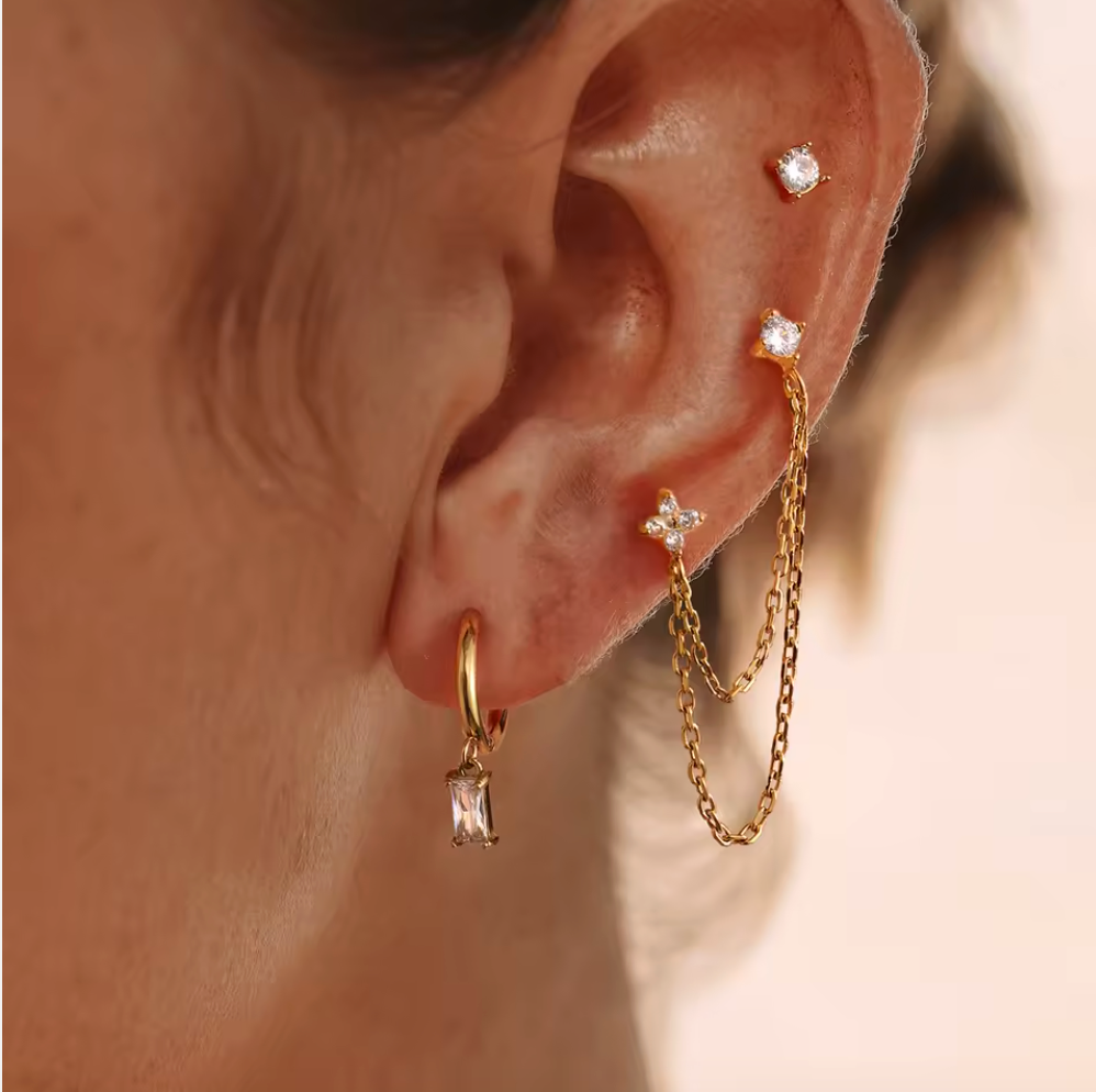 Elegant CZ Tassel Earrings Double Loop 18K Gold Plated for Women Hypoallergenic Tarnish-Free Waterproof