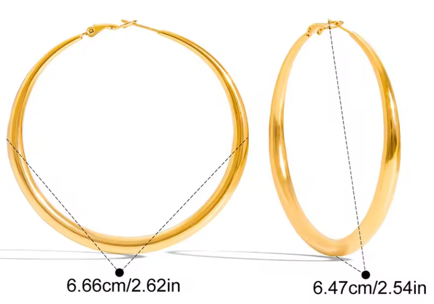 65mm Statement Hoop Earrings 18K Gold Plated for Women Gold Plated Stainless Steel Hypoallergenic Tarnish-Free Waterproof
