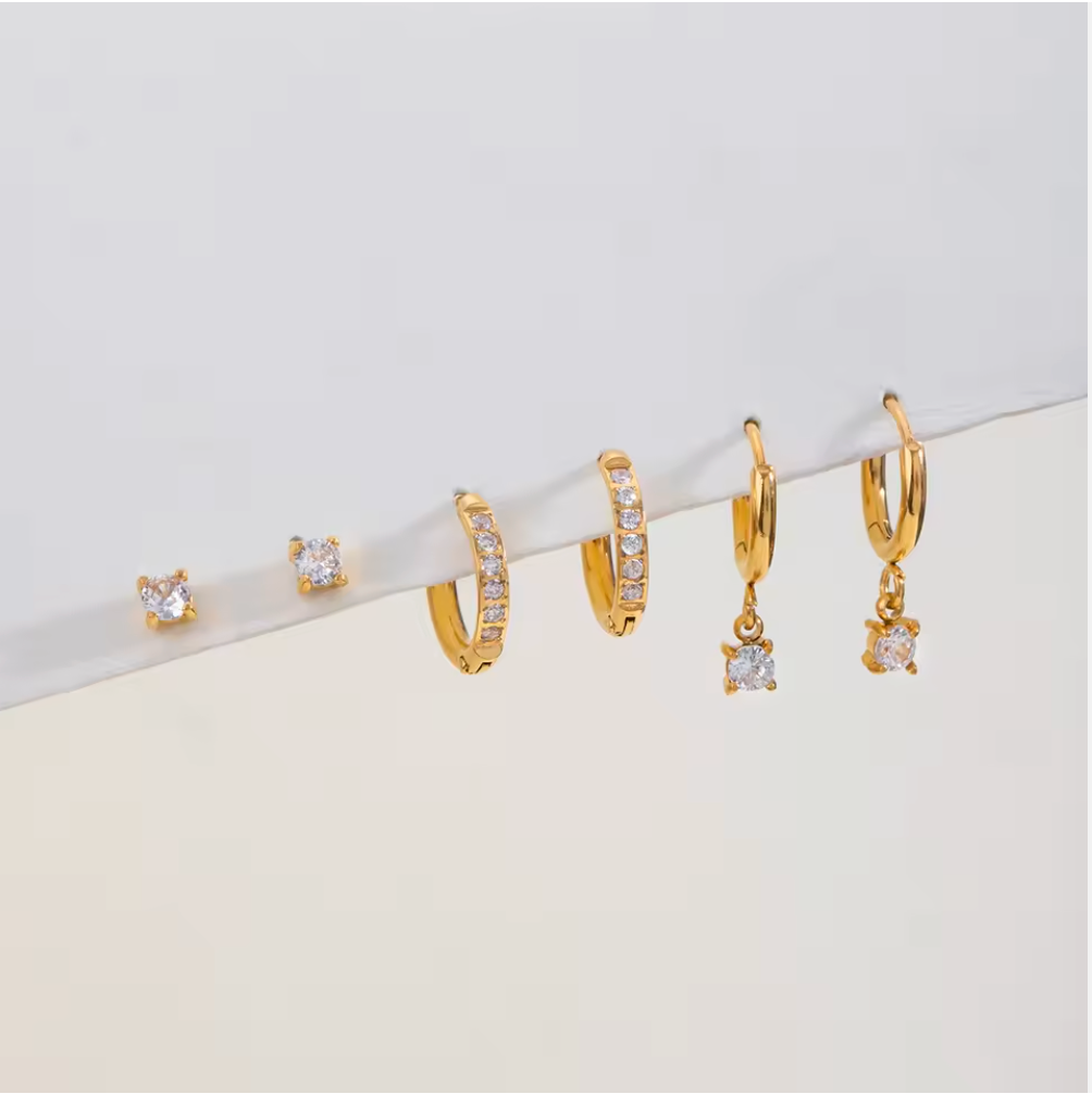 Hoop Earrings Set Three Pairs Classic Style 18K Gold Plated for Women Hypoallergenic Tarnish-Free Waterproof