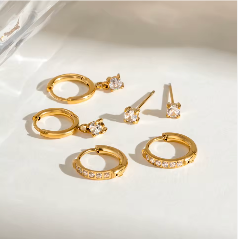 Hoop Earrings Set Three Pairs Classic Style 18K Gold Plated for Women Hypoallergenic Tarnish-Free Waterproof