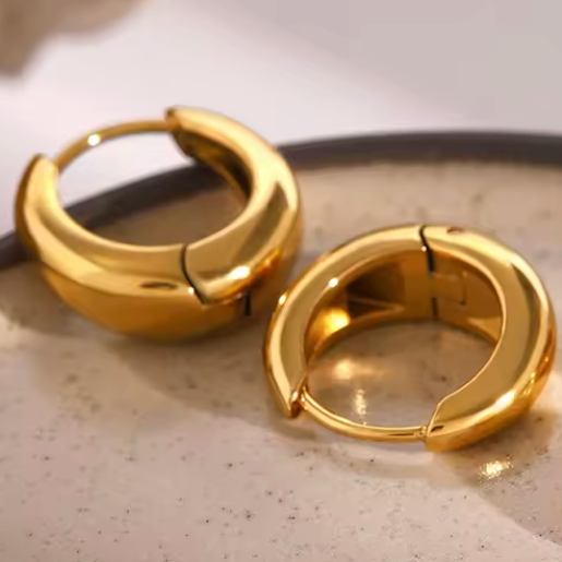 Big Chunky Huggie Hoop Earrings 18K Gold Plated for Women Hypoallergenic Tarnish-Free Waterproof