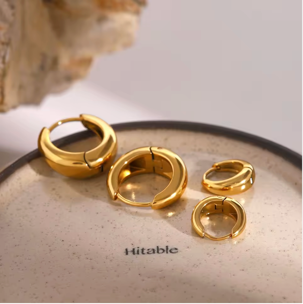 Big Chunky Huggie Hoop Earrings 18K Gold Plated for Women Hypoallergenic Tarnish-Free Waterproof