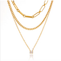 3-Layer Minimalist Necklace 18K Gold Plated for Women Stainless Steel