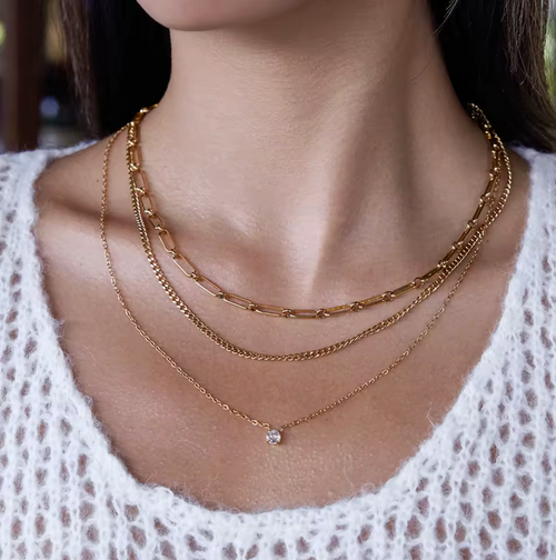 3-Layer Minimalist Necklace 18K Gold Plated for Women Stainless Steel